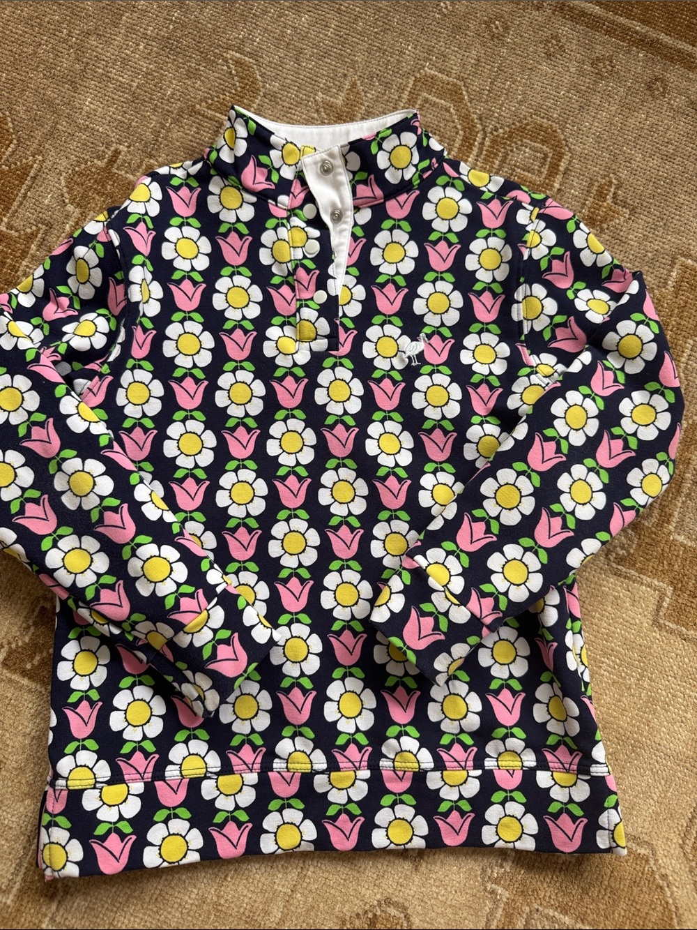 Beaufort Bonnet Girls Navy Floral Pullover with Pink Tulips